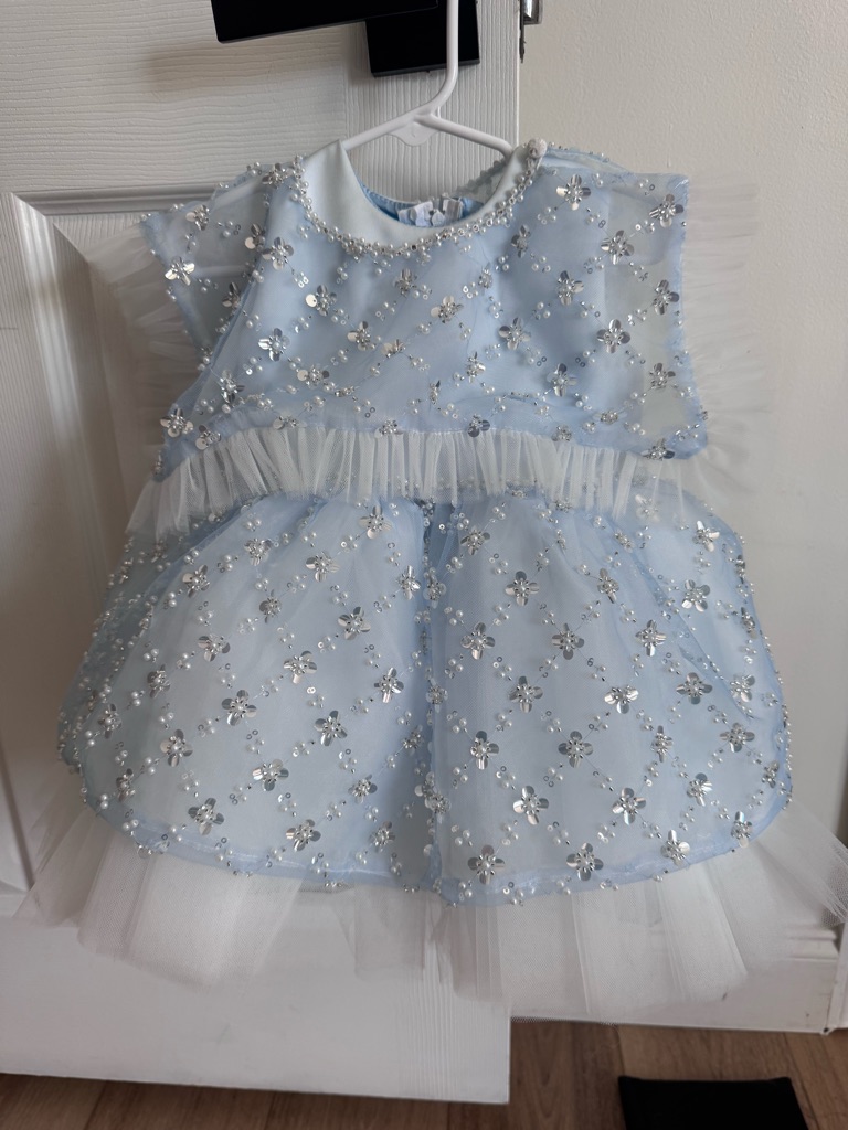 First Birthday Dress W/ Removable Cape Size 12 Months Custom Baby Blue